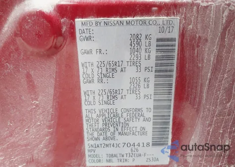 2018 Nissan Rogue Sv z USA, uszkodzony, nr VIN 5N1AT2MT4JC704418